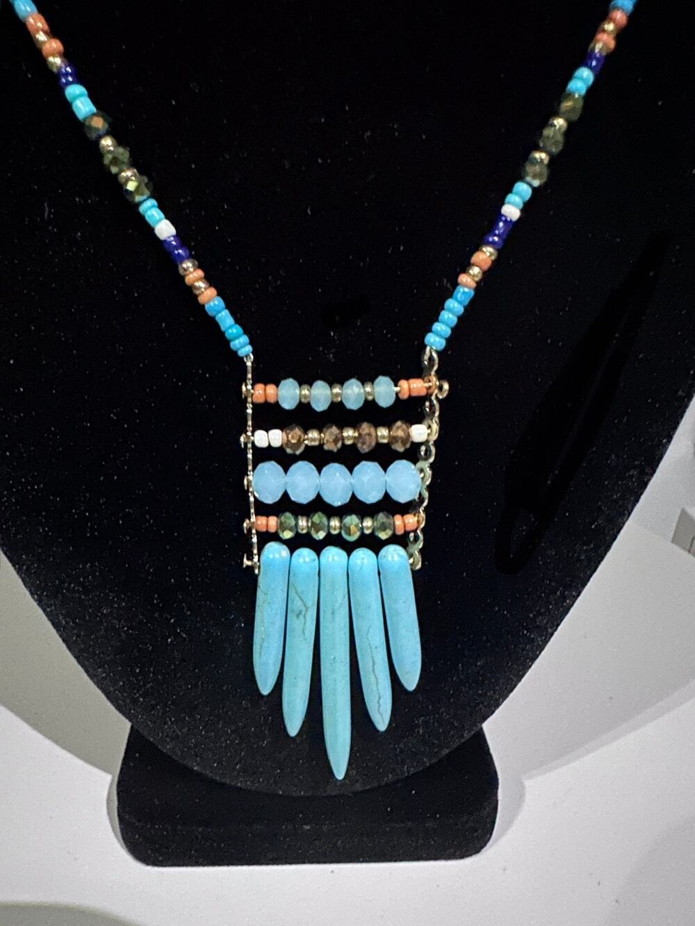 Simulated Turquoise Necklace & Earrings SET Silver Tone Southwestern Style NWOT